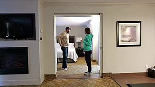 stepmom and stepson share hotel bed leading to intense creampie fuck