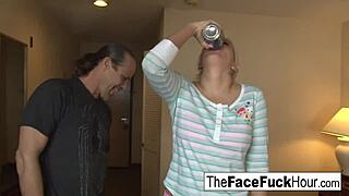 Imagine this hot blonde slut gagging on rough face fuck till facial blast