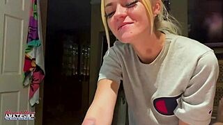 Skinny blonde sucks cock then pounded hard