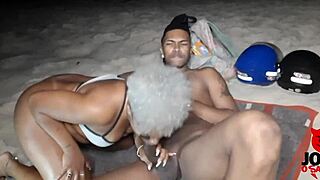 latina teen sucks big black cock on beach