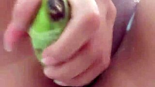Latina inserts banana in vagina and squirts hard