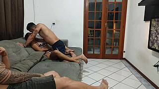 housewife slut leaves husband cuckold voyeur while licking friend's cock pussy