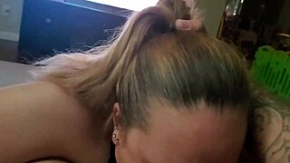 Blonde wife talks dirty while sucking cock
