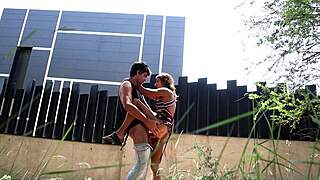 we sneak into city woods for passionate public sex with her tight pussy
