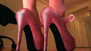 pantyhose and pink crystal high heels look