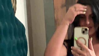 Latina milf teases squirt in mirror