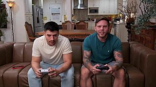 Horny girlfriend interrupts boys night to get her pussy pounded