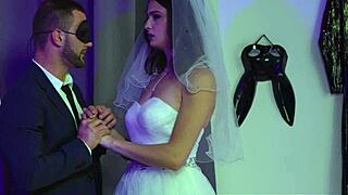 Beautiful bride in wedding dress gets monster cock facial after hardcore sex