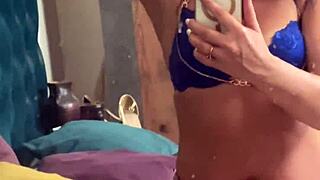 Latina milf teases squirt in mirror