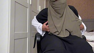 syrian slut in hijab caresses her clitoris close up