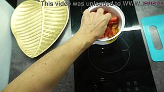Hubby films mature wife bent over in kitchen