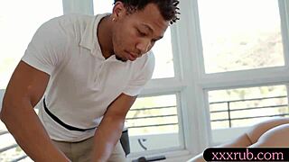 Sweet babe gets banged by black masseur with monster cock