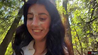public cumwalk next to the beach and risky sex in bushes