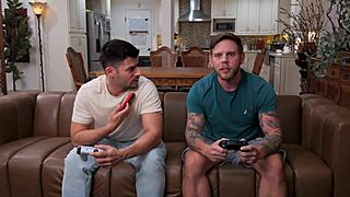 Horny girlfriend interrupts boys night to get her pussy pounded