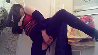 Horny slut plays with bondage