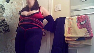 Horny slut plays with bondage