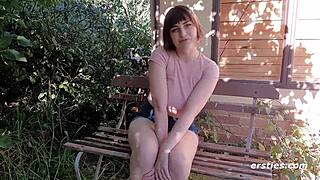 lucy spreads her hairy pussy wide and fingers her clit on the bed