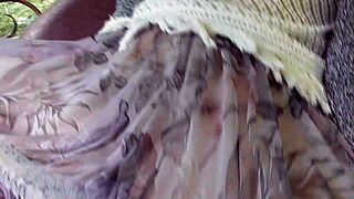 hairy mature shows her beaver upskirt while flashing on the carriage