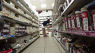 Spying on nylon legs in shoe store