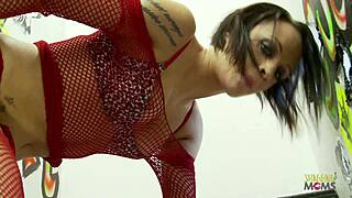 Brunette milf visits gloryhole for blowjobs and facials after solo play