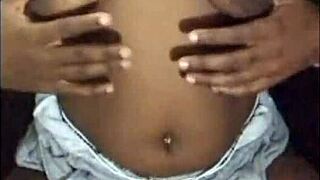 Next door ebony milf in shorts flashes tits and more