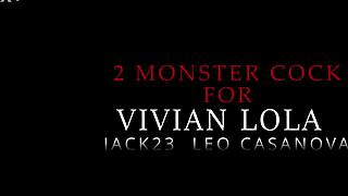2 monster cock for vivian lola double penetration threesome deep balls creampie huge anal gape