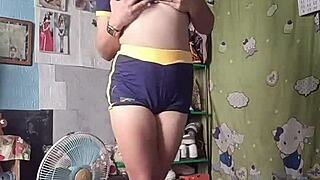 asian girl dances in tight shorts