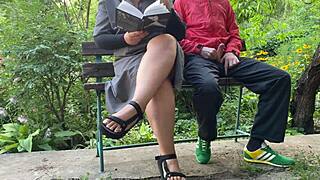 My mother in law ignores me and makes me cum by reading a book and jerking my dick in the park