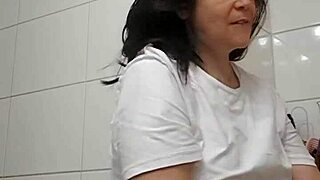 mom fucked by surprise and creampie standby bathroom