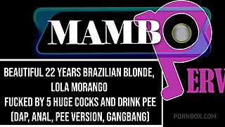 Beautiful 22 years brazilian blonde lola morango fucked by 5 huge cocks