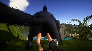 three d wild life fox girl plays with her wolf friend
