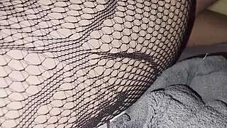 Surprise Cumshot On Perfect Pussy In Fishnet Tights