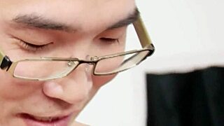 Condom off and cum on her pussy asian nerd boy at casting