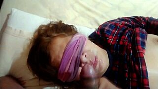 My stepson greets me with a huge load all over my mouth and face a full load of cum