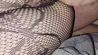 Surprise Cumshot On Perfect Pussy In Fishnet Tights