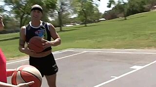 Sexy blonde candy manson slides the hard dick in between her big tits