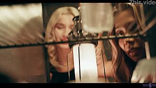horny lesbians in cage lick and squirt hard