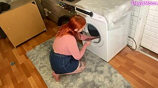 Stepmom stuck in washing machine gets huge cock inserted in her pussy