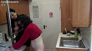 Giant lady milks her sex slave daily