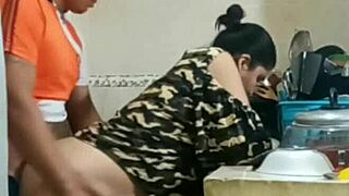 the bosss son has sex with the maid in the kitchen