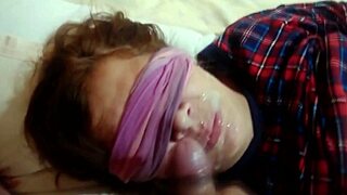 My stepson greets me with a huge load all over my mouth and face a full load of cum