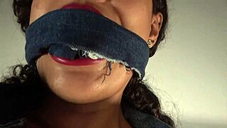 pov shows colombian brunette dancing tied with gag in lingerie