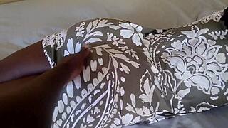 Spying a sexy african milf in dress with no underwear
