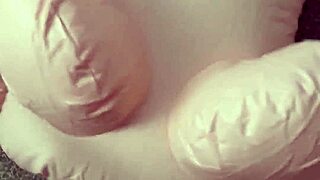 Inflating a granny blow up doll