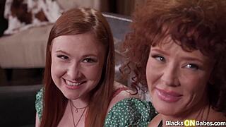 Redhead milfs take turns on big black cock