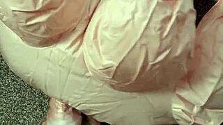 Inflating a granny blow up doll