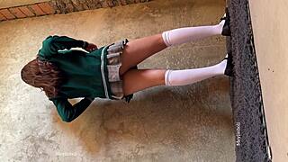Latina Schoolgirl Rides Boyfriend During Break