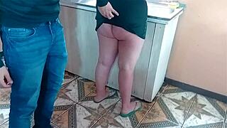 the stepson cant hold back and fucks his stepmother right there in the kitchen
