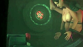 lara croft in the orgasm machine baron strap