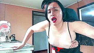 the stepson cant hold back and fucks his stepmother right there in the kitchen